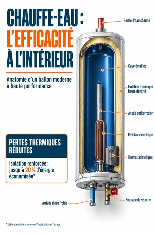 Schéma technique d'un chauffe-eau pour comprendre le prix du kWh 2026