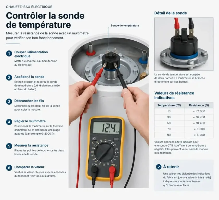 Diagnostic d'une sonde de chauffe-eau thermodynamique au multimètre