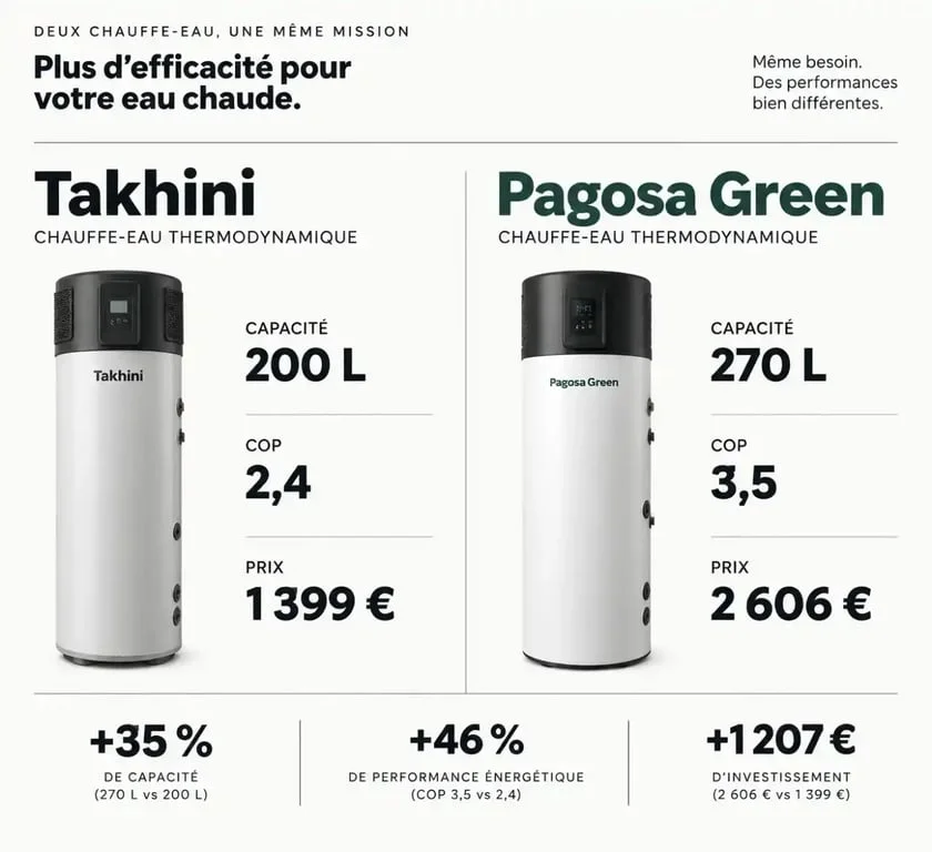 Comparatif technique des chauffe-eau thermodynamiques Sauter Takhini et Pagosa Green
