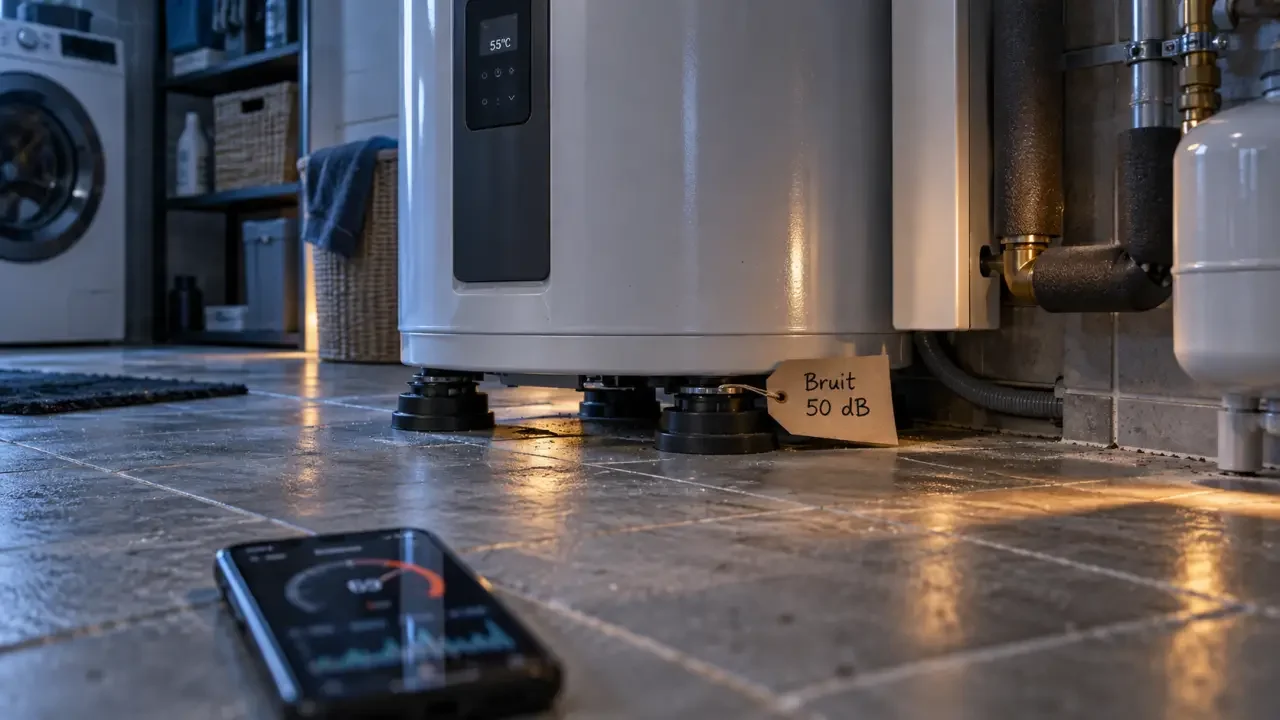 Bruit du chauffe-eau thermodynamique : 40 à 50 dB en fonctionnement, 4 contrôles si le son change