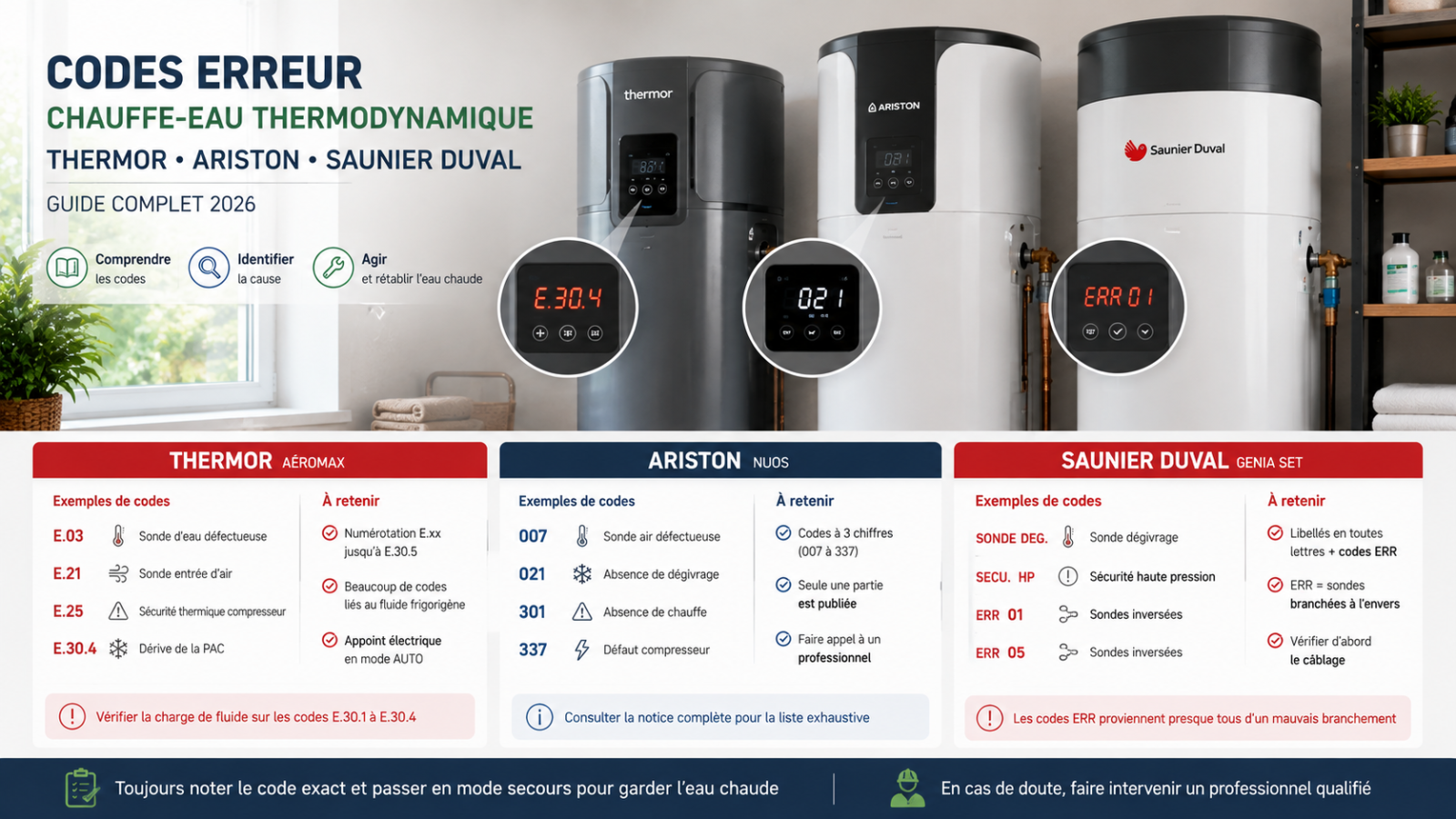 Que signifient les codes erreur affichés par un Thermor Aéromax ?