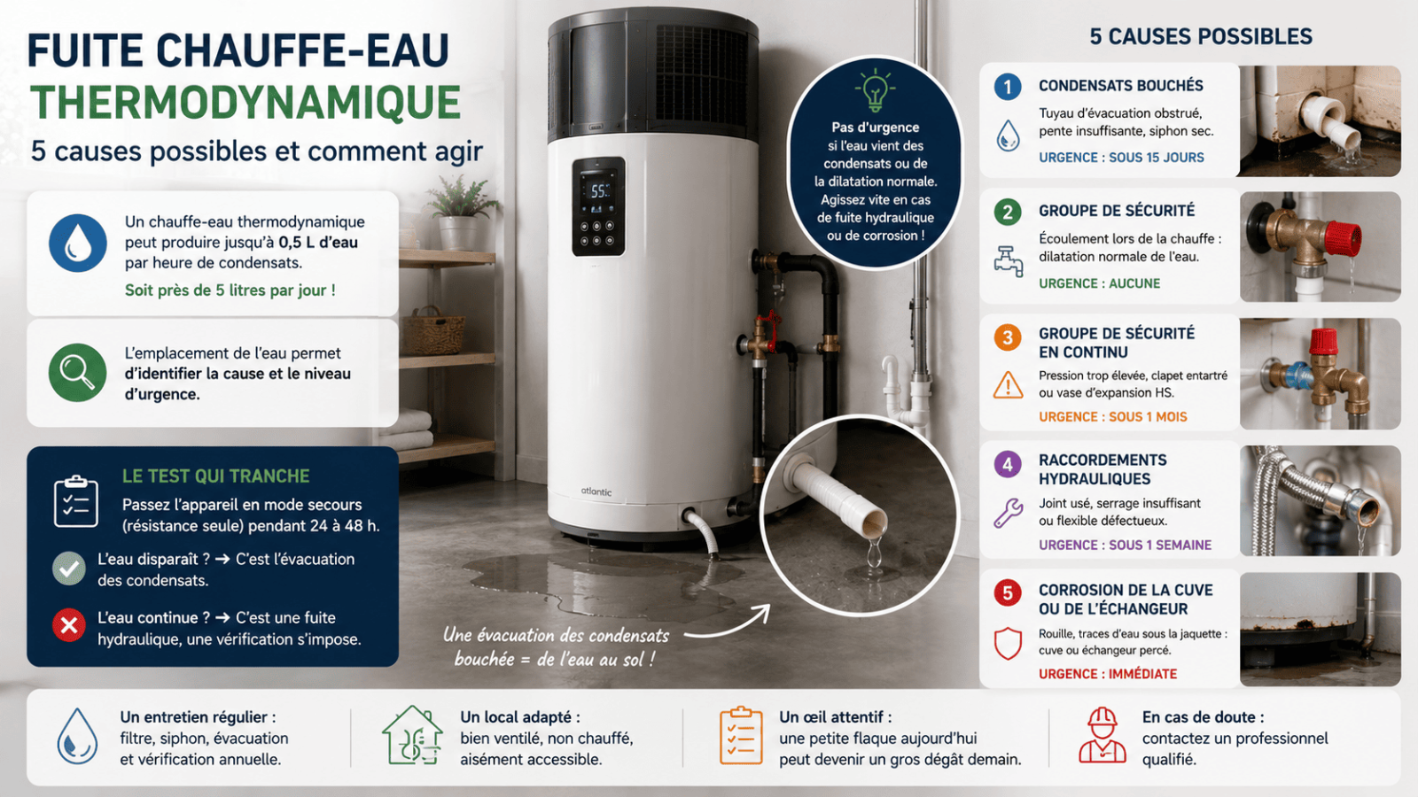 De l'eau sous un chauffe-eau thermodynamique, est-ce toujours une fuite ?