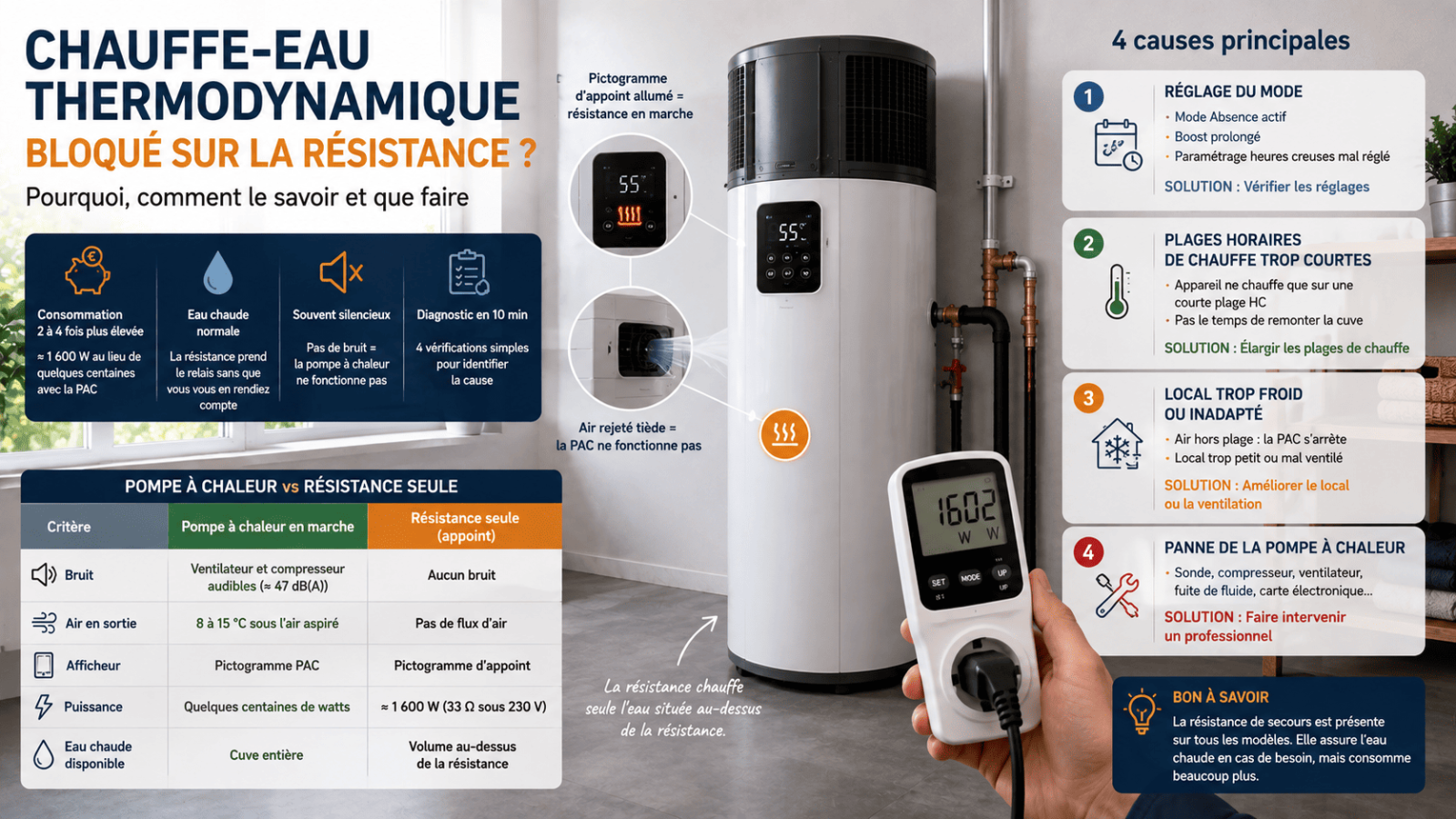 Comment savoir si mon chauffe-eau thermodynamique tourne en résistance ?